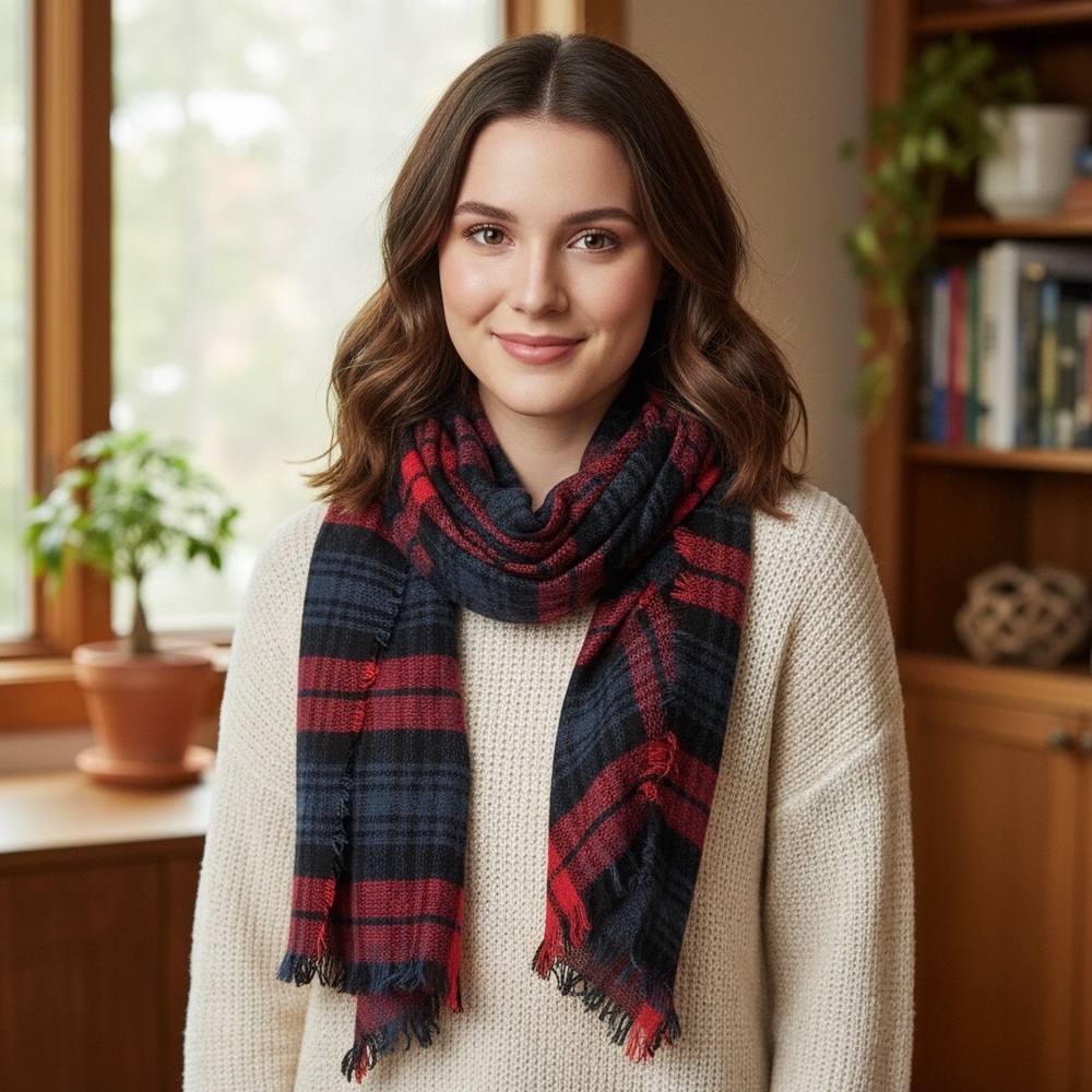 Plaid Red, Blue, & Black Scarf